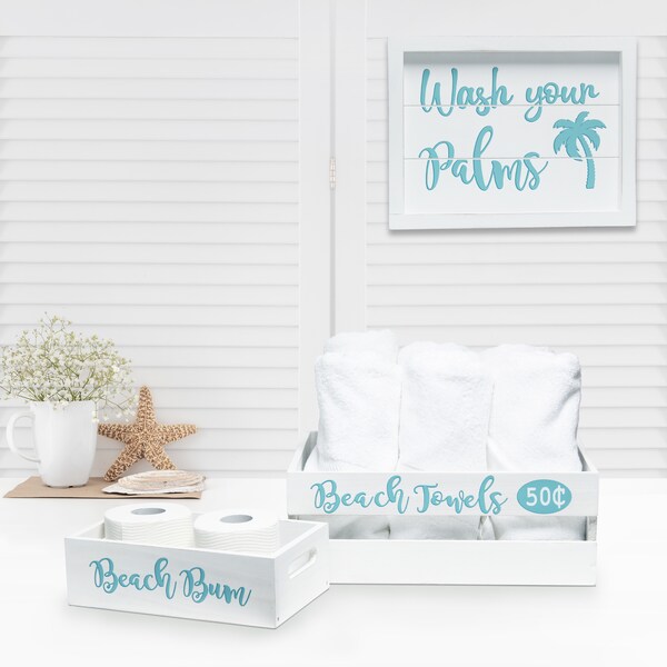 Elegant Designs Three Piece Decorative Wood Bathroom Set, Large, Coastal/Beach - HG3000-WBH
