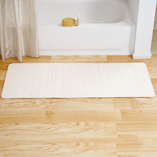 Bedford Home Memory Foam Striped Extra Long Bath Mat, 24 by 60 in. - White - 67A-77347