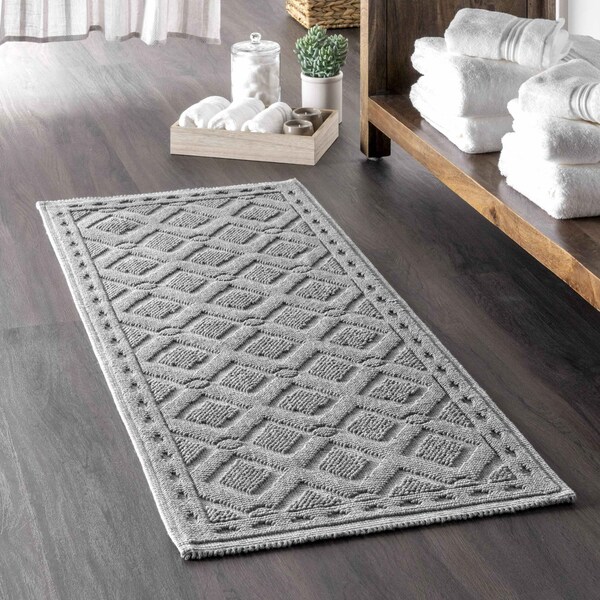Nuloom Colton Textured Geometric Trellis Bath Mat 1ft 5in x 2ft - PSKO03A-1502