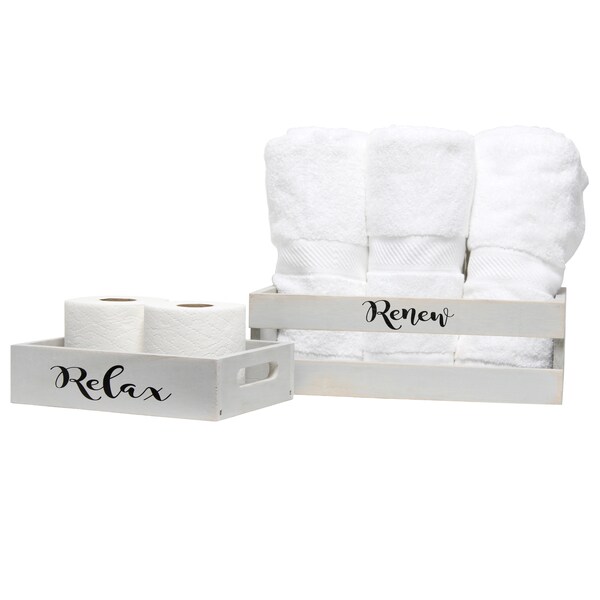 Elegant Designs Three Piece Decorative Wood Bathroom Set, Small, Inspirational - HG3100-GIN