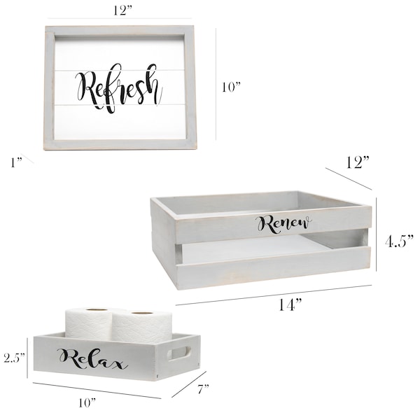 Elegant Designs Three Piece Decorative Wood Bathroom Set, Small, Inspirational - HG3100-GIN