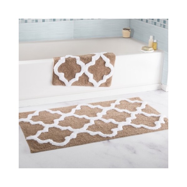Hastings Home Hastings Home 100 Percent Cotton 2 Piece Trellis Bathroom Mat Set - Taupe - 403651OGH