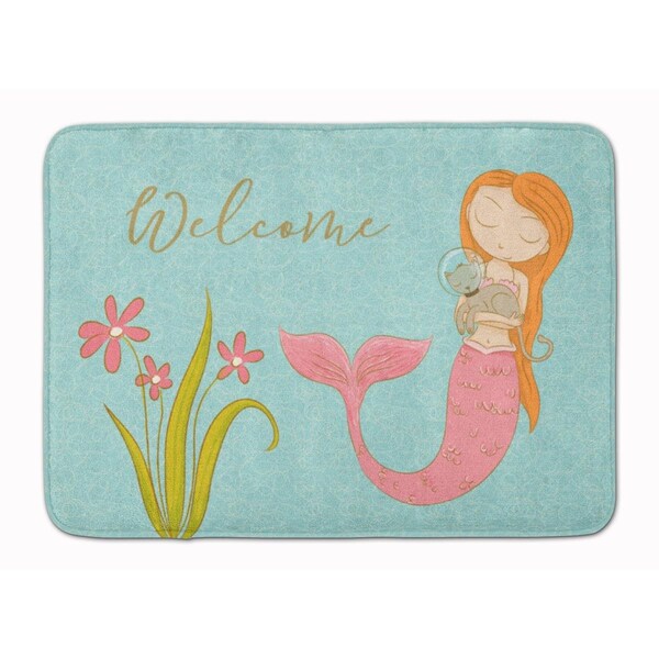 Carolines Treasures Mermaid with Cat Welcome Machine Washable Memory Foam Mat - BB8548RUG