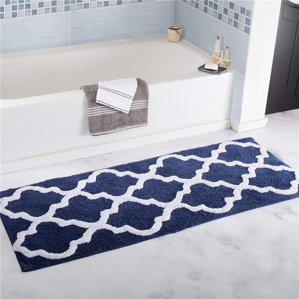 Bedford Home Bedford Home 67A-78614 100 Percent Cotton Trellis Bathroom Mat - 24 x 60 in. - Navy - 67A-78614