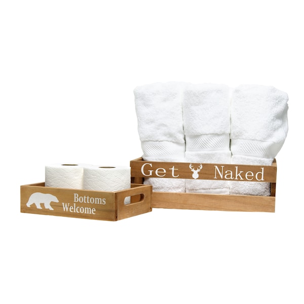 Elegant Designs Three Piece Decorative Wood Bathroom Set, Small, Cabin/Lodge/Rustic - HG3100-NCL