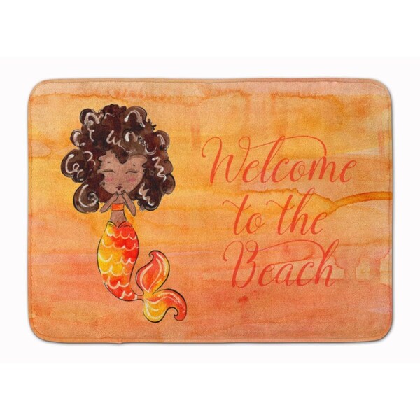 Carolines Treasures Mermaid Welcome Orange Machine Washable Memory Foam Mat - BB8517RUG
