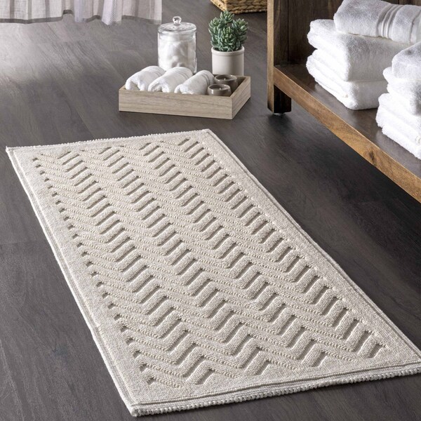 Nuloom Lyle Textured Chevron Bath Mat 2ft 2in x 3ft 9in - PSKO06B-22039
