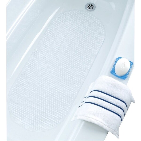 Slipx Solutions 0 Bubble Bath Mat with Microban, 35 in L, 15 in W, Vinyl Mat Surface, Clear - 5521