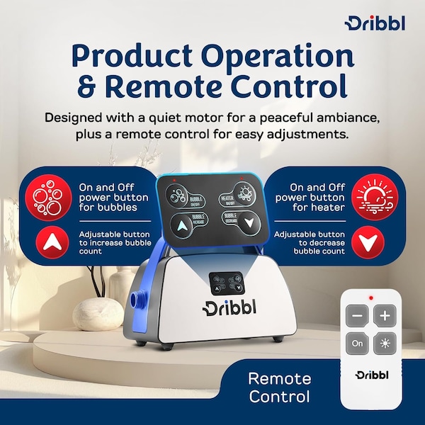Dribbl Electric Bubble Massage Mat, Waterproof Spa Mat for Bath, Heated, Remote Control, 6 Speeds - DRIBHOSPABB