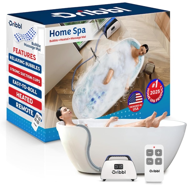 Dribbl Electric Bubble Massage Mat, Waterproof Spa Mat for Bath, Heated, Remote Control, 6 Speeds - DRIBHOSPABB