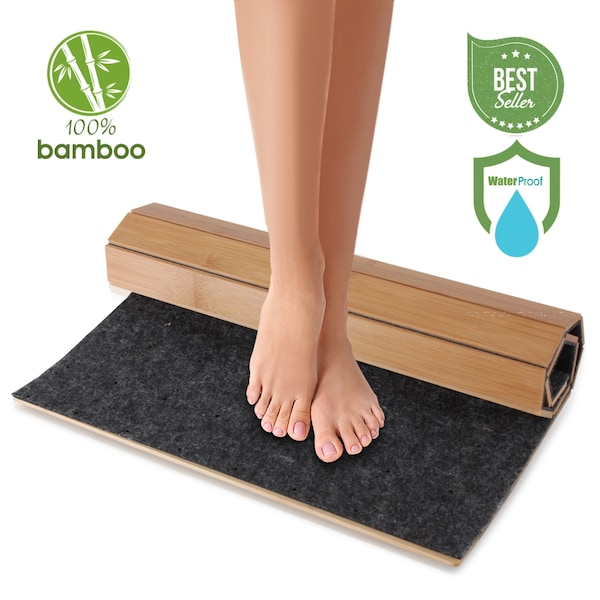 Serenelife Bamboo Floor Rug Bath Mat - Waterproof Bathroom Shower Mat Carpet - SLFBMT20
