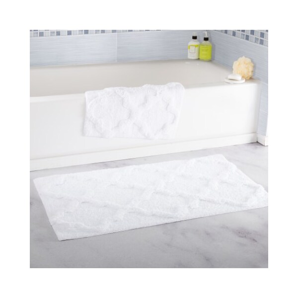 Hastings Home Hastings Home 100 Percent Cotton 2 Piece Trellis Bathroom Mat Set - White - 609591BKJ