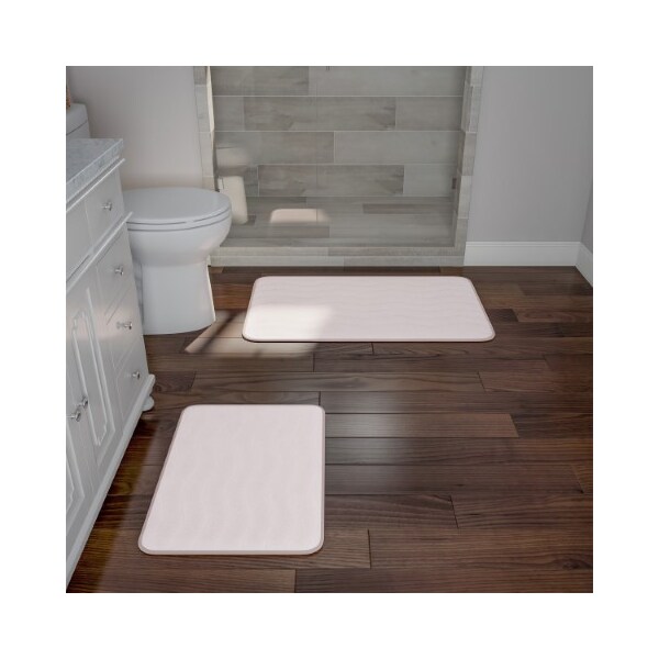 Hastings Home 2-piece Bathroom Rug Set, Memory Foam Mats, Wavy Microfiber Non-Slip Absorbent Runner, Ivory - 211144AEV