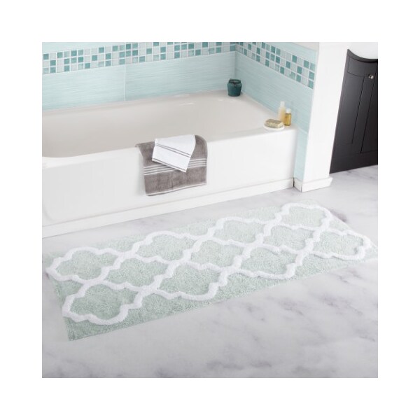 Hastings Home Hastings Home 100 Percent Cotton Trellis Bathroom Mat - 24x60 inches - Seafoam - 514932FLS