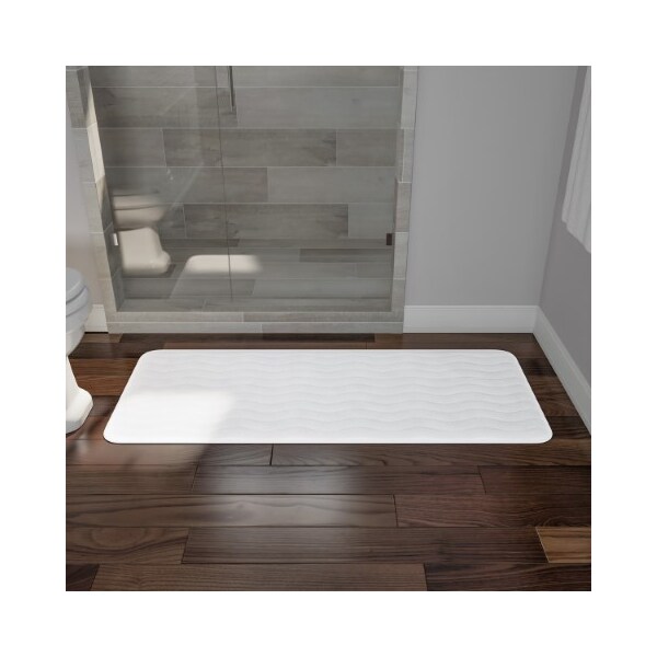 Hastings Home Microfiber Memory Foam Bathmat, Oversized Padded Nonslip Accent Rug Wave Pattern, for Home (White) - 360720RXB