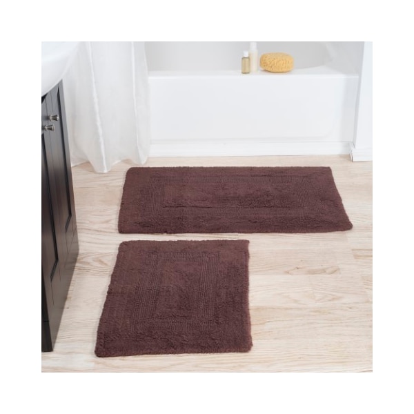 Hastings Home Set of 2 100-percent Cotton Bathmat Reversible, Soft, Absorbent Bathroom Rugs, Chocolate - 544969CLF