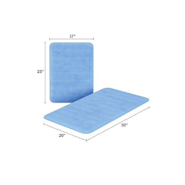 Hastings Home Set of 2 Bathroom Rug Set Memory Foam Mats Striped Microfiber, Non-Slip Absorbent Runner (Blue) - 555000DGU
