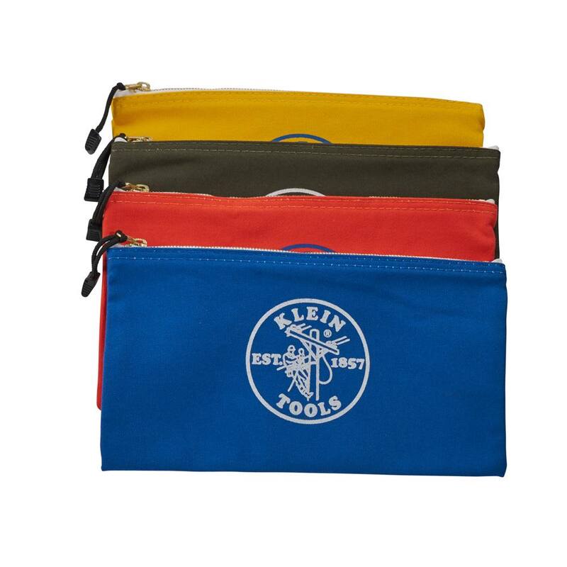 Klein Tools Zipper Bags, Canvas Tool Pouches Olive/Orange/Blue/Yellow, 4-Pack - 5140