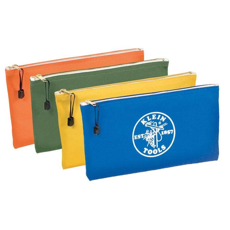 Klein Tools Zipper Bags, Canvas Tool Pouches Olive/Orange/Blue/Yellow, 4-Pack - 5140