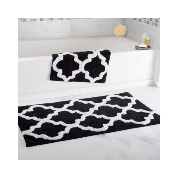 Hastings Home Hastings Home 100 Percent Cotton 2 Piece Trellis Bathroom Mat Set - Black - 429302NWJ