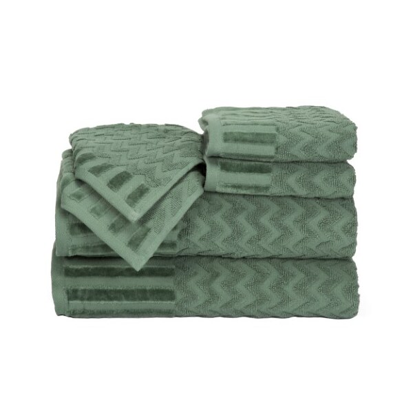 Hastings Home 6-Piece Cotton Deluxe Plush Bath Towel Set, Chevron Pattern Spa Luxury Decorative Towels, Green - 115298RSY