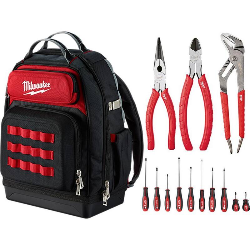 Milwaukee 15 in. Ultimate Jobsite Backpack with Pliers Kit and Screwdriver Set (14-Piece) - 48-22-8201-48-22-6331-48-22-2710