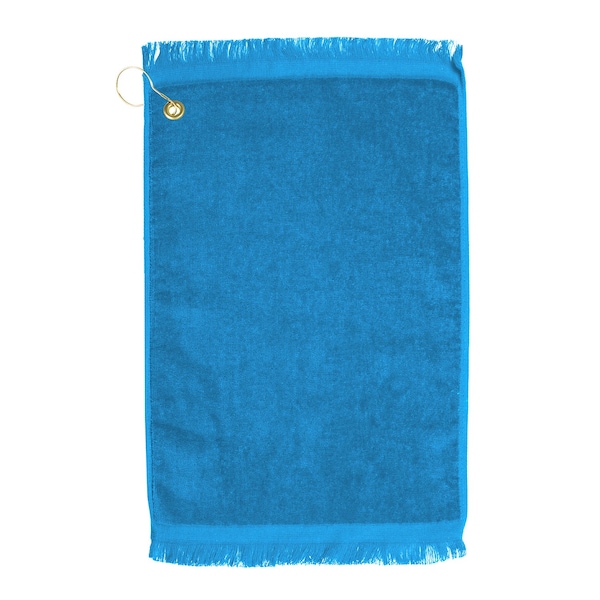 Towelsoft Premium Fringed Velour Golf Towel with Corner Hook &Grommet Placement-Aqua - GOLF-EV1407CL-AQA