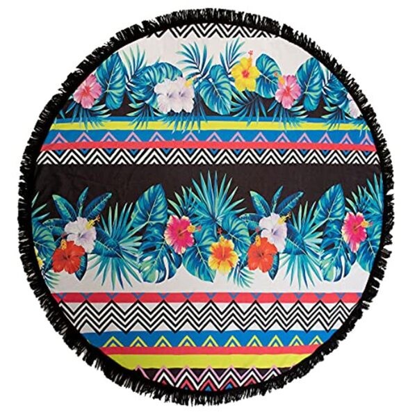 Cariloha Round Bamboo Beach Towel for Unisex, Floral Stripe - I0117085