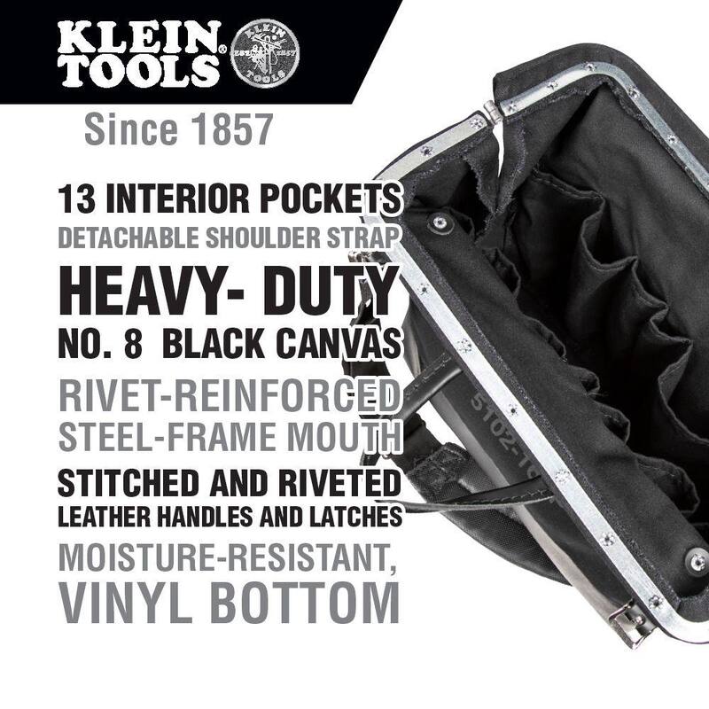 Klein Tools Deluxe Tool Bag, Black Canvas, 13 Pockets, 16-Inch - 510216SPBLK