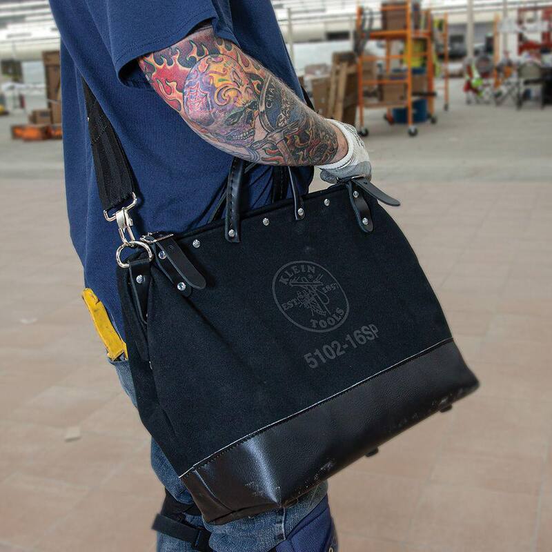 Klein Tools Deluxe Tool Bag, Black Canvas, 13 Pockets, 16-Inch - 510216SPBLK