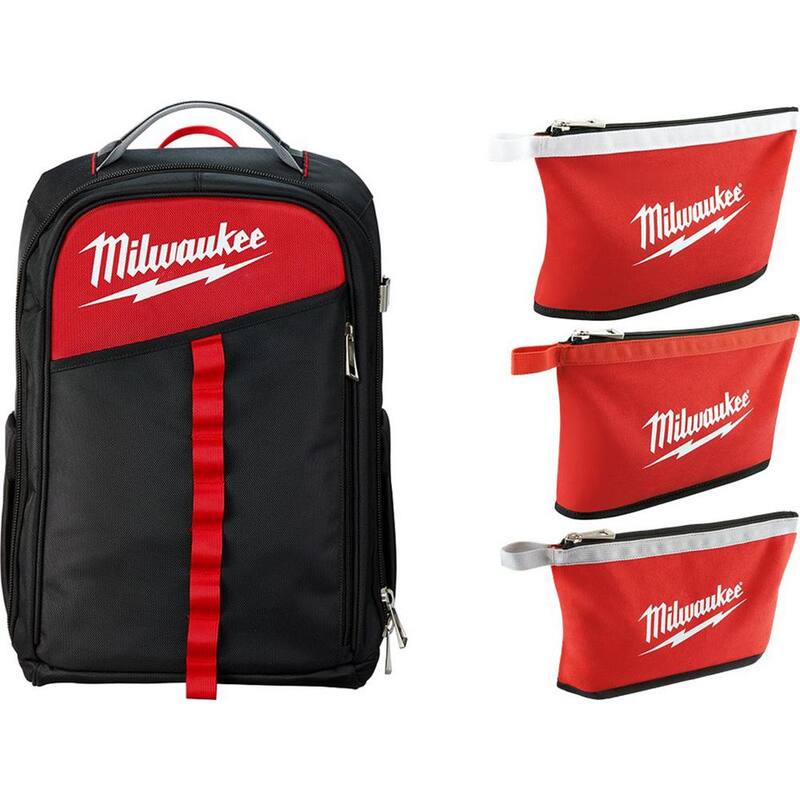 Milwaukee 14 in. Low Profile Backpack with 12 in. Zipper Tool Bag in Multi-Color (3-Pack) - 48-22-8202-48-22-8193