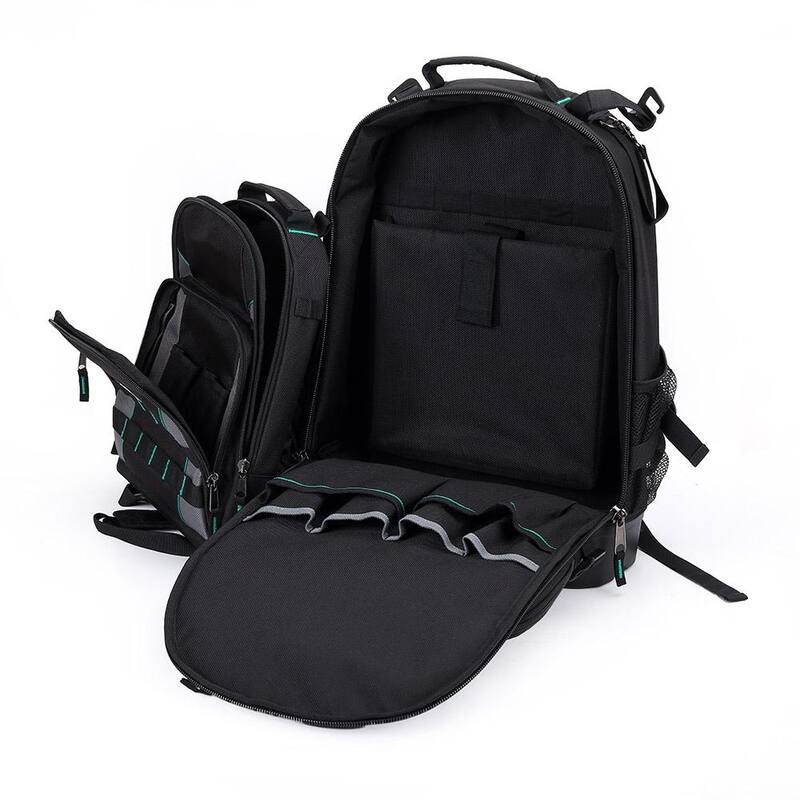 Commercial Electric 14.37 in. W 27 Total Pockets Black Fabric Electrical and HVAC Technician's Backpack with Pockets (1 Each) - CE191108