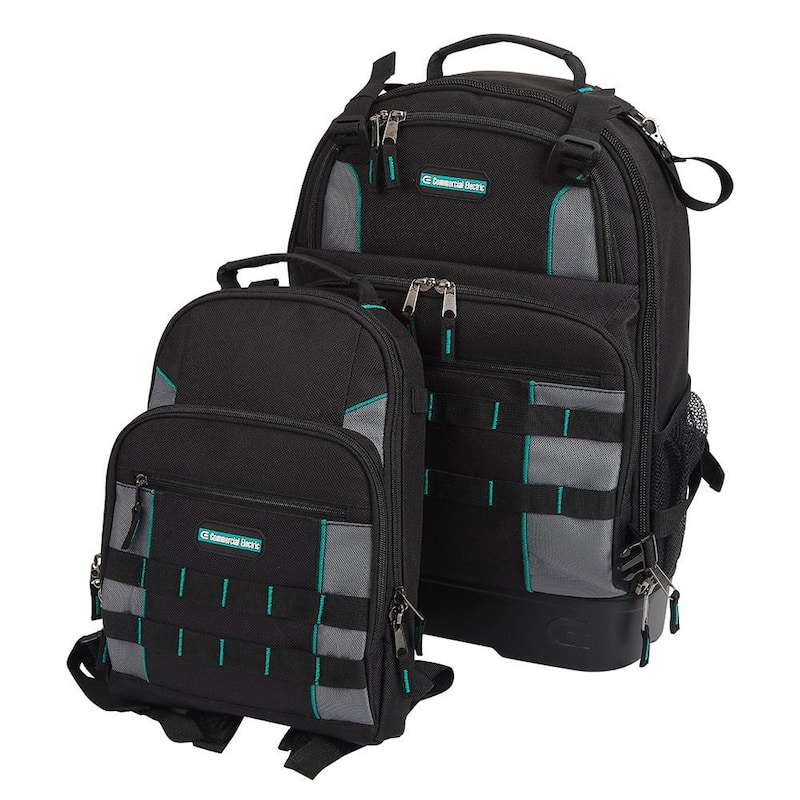 Commercial Electric 14.37 in. W 27 Total Pockets Black Fabric Electrical and HVAC Technician's Backpack with Pockets (1 Each) - CE191108