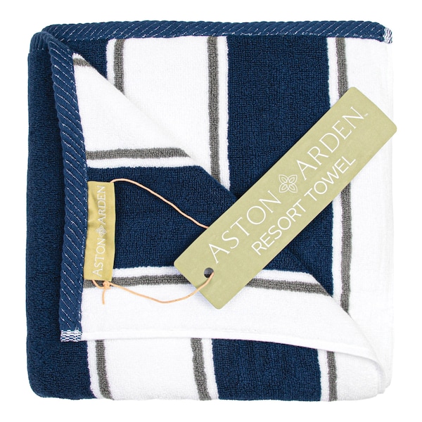Monarch Brands Aston & Arden Pinstriped Beach Towel - Navy/Grey - P-BT-PNS-25BGY