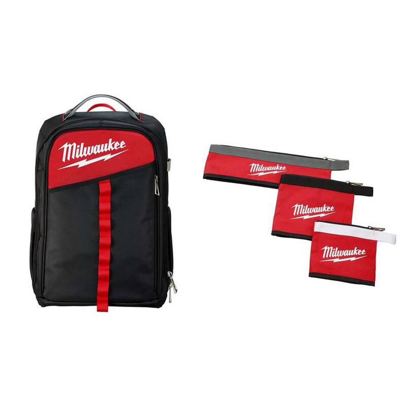 Milwaukee 14 in. Low Profile Backpack with Multi-Size Zipper Tool Bags in Red (3-Pack) - 48-22-8202-48-22-8183