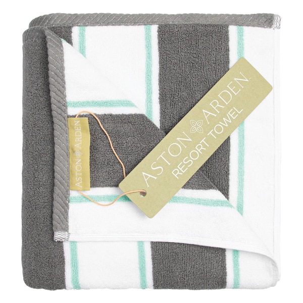 Monarch Brands Aston & Arden Pinstriped Beach Towel - Grey/Green - P-BT-PNS-25GYY