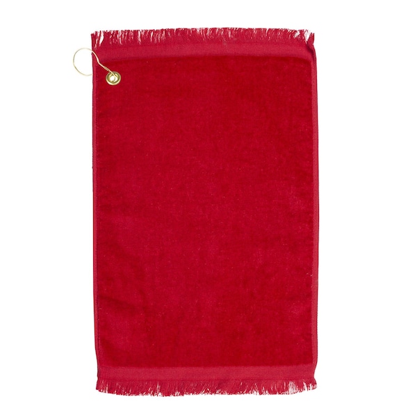 Towelsoft Premium Fringed Velour Golf Towel with Corner Hook &Grommet Placement-Red - GOLF-EV1407CL-RD