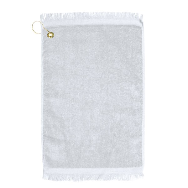 Towelsoft Premium Fringed Velour Golf Towel with Corner Hook &Grommet Placement-White - GOLF-EV1407CL-WE