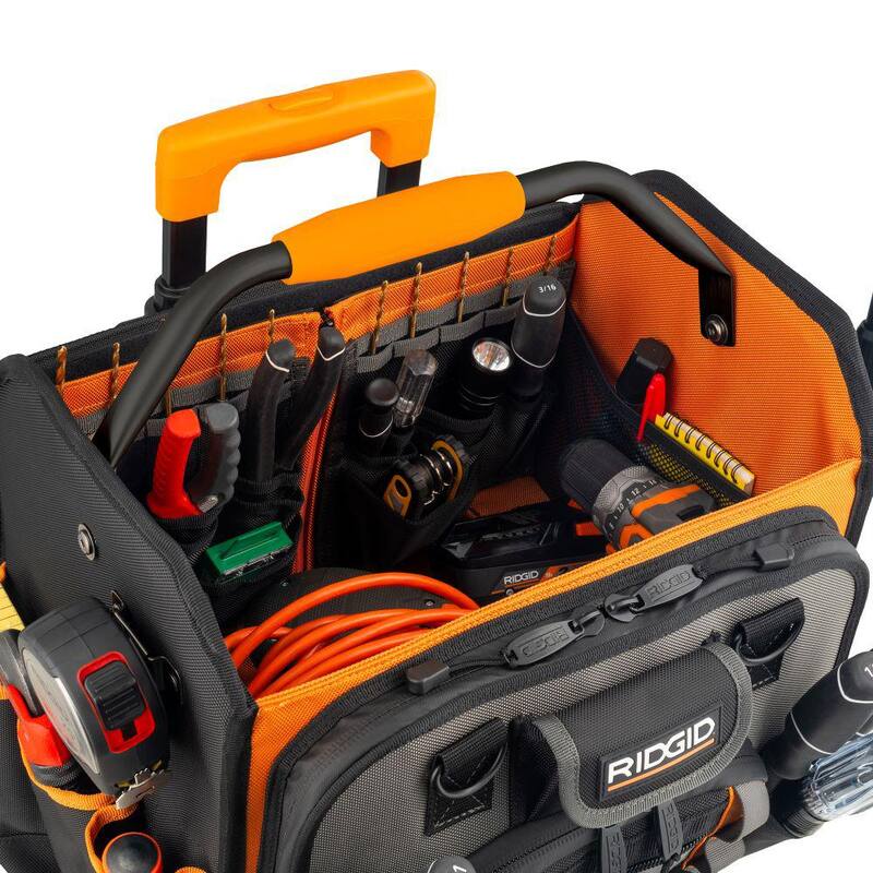 RIDGID 17 in. 62 Pocket Professional Grade Open Top Rolling Tool Bag - RD75016-TH