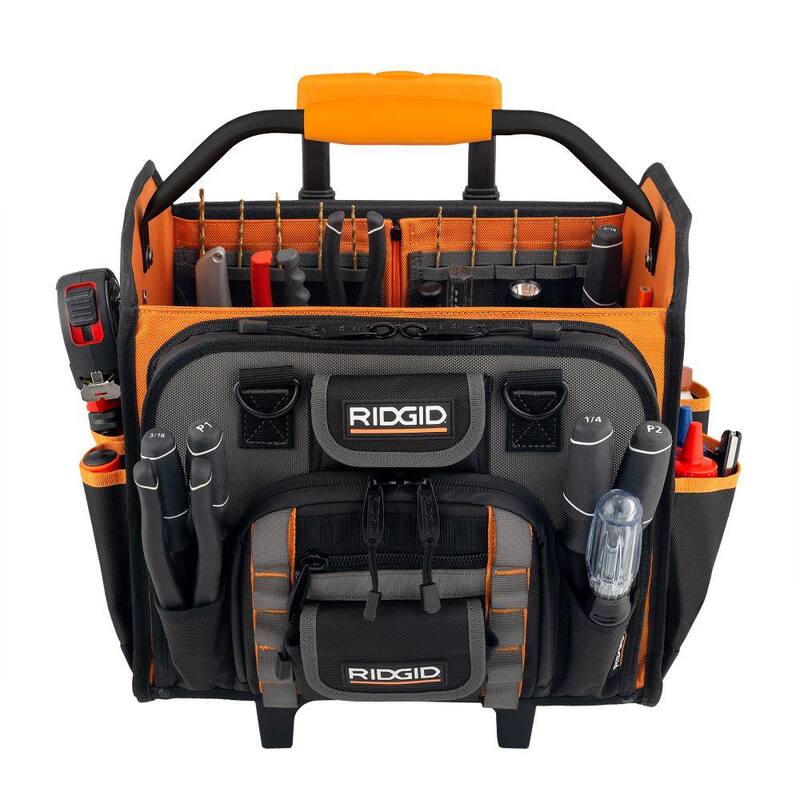 RIDGID 17 in. 62 Pocket Professional Grade Open Top Rolling Tool Bag - RD75016-TH