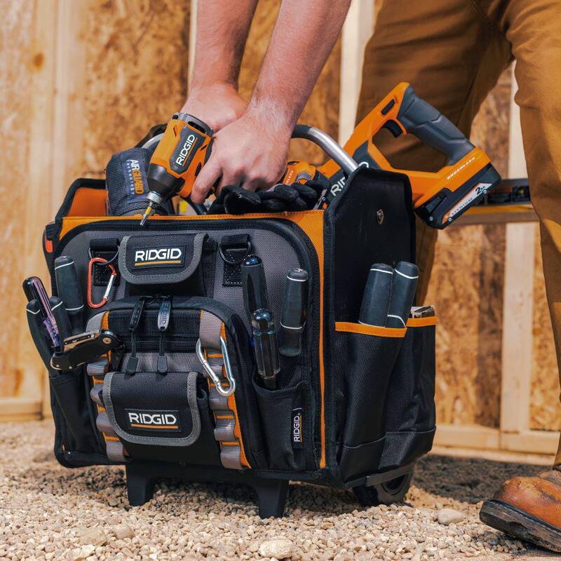 RIDGID 17 in. 62 Pocket Professional Grade Open Top Rolling Tool Bag - RD75016-TH