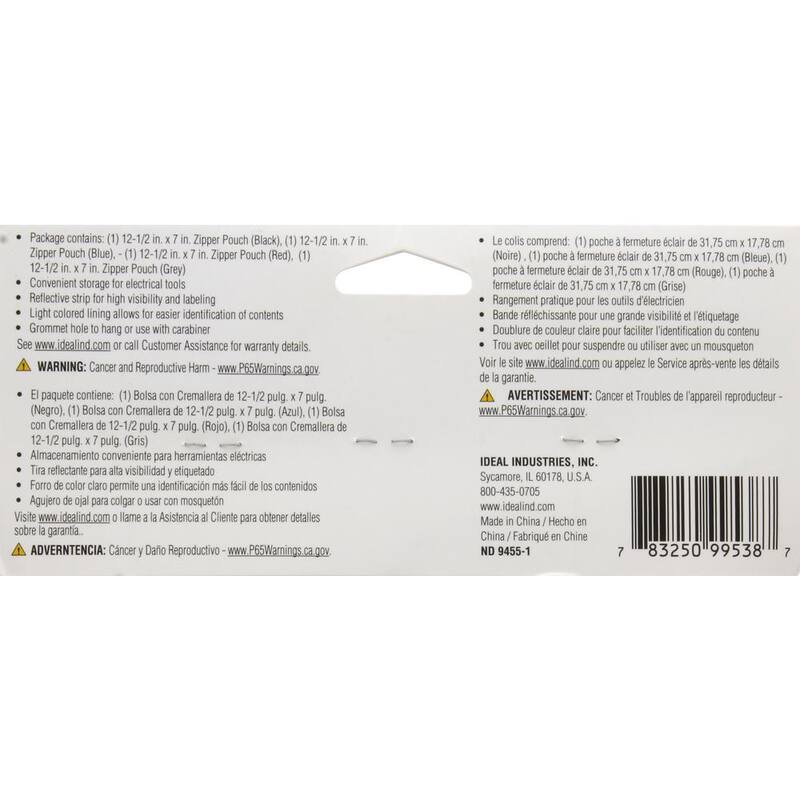 IDEAL Zipper Bag, Flat Pouch 12.5 in. x 7 in. x 0.5 in., Colors (4-Pack) - 37-055