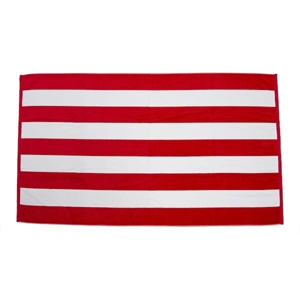 Towelsoft Premium Cabana Stripe Velour Beach Towel 35 inch x 60 inch-Red - HOME-BV9006-RED