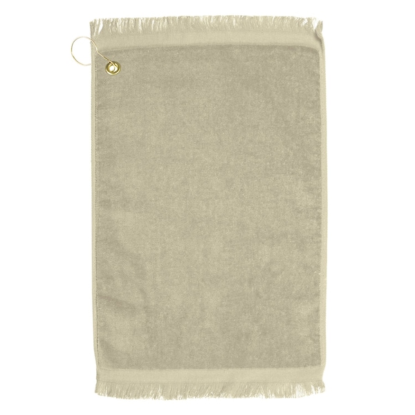 Towelsoft Premium Fringed Velour Golf Towel with Corner Hook &Grommet Placement-Beige - GOLF-EV1407CL-BEI