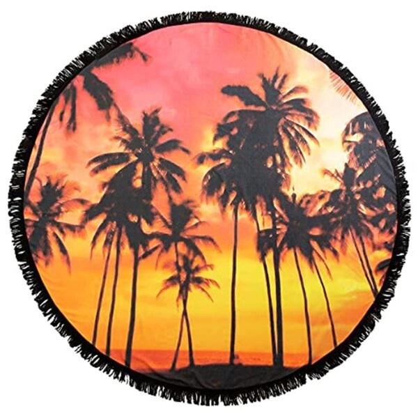 Cariloha Round Bamboo Beach Towel for Unisex, Palm Sunset - I0117087