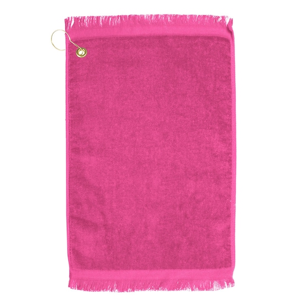 Towelsoft Premium Fringed Velour Golf Towel with Corner Hook &Grommet Placement-Hot Pink - GOLF-EV1407CL-HPNK