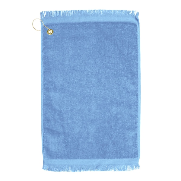 Towelsoft Premium Fringed Velour Golf Towel with Corner Hook &Grommet Placement-Light Blue - GOLF-EV1407CL-LGT-BLU