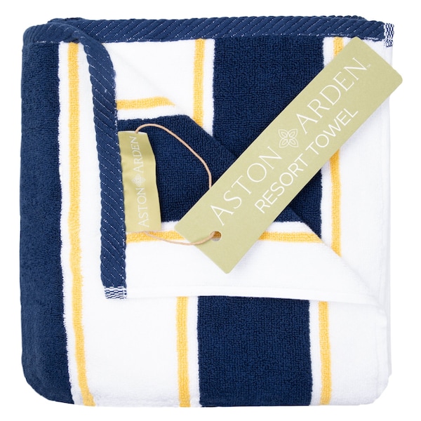 Monarch Brands Aston & Arden Pinstriped Beach Towel - Navy/Yellow - PNP-BT-PINSTR-25NY