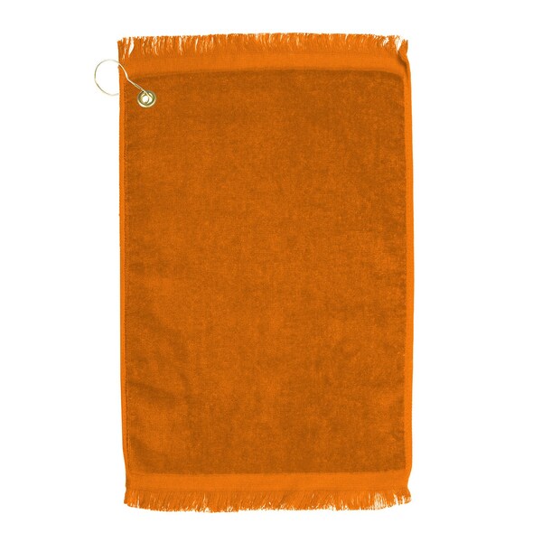 Towelsoft Premium Fringed Velour Golf Towel with Corner Hook &Grommet Placement-Orange - GOLF-EV1407CL-ORG