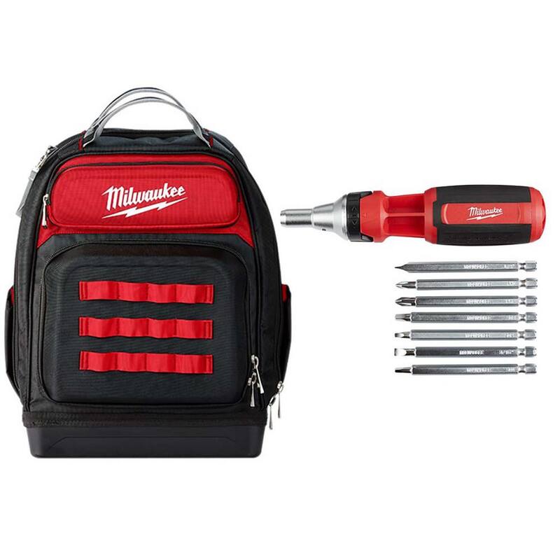 Milwaukee 15 in. Ultimate Jobsite Backpack with 9-in-1 Square Drive Ratcheting Multi-Bit Screwdriver - 48-22-8201-48-22-2322